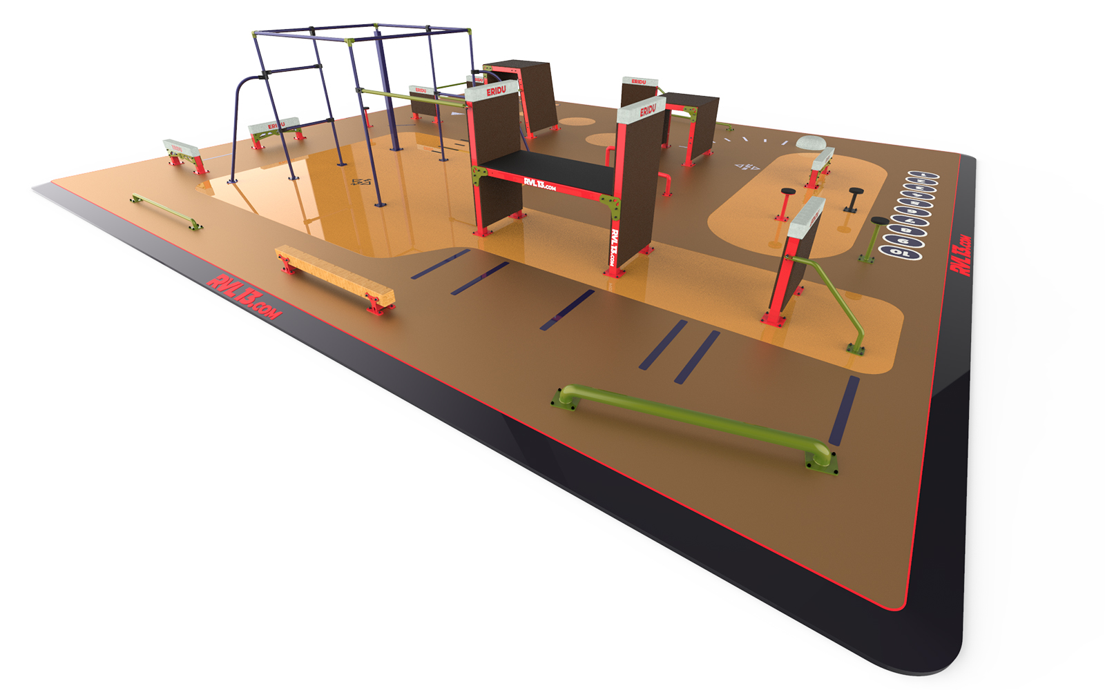 Urban parkour arena with advanced obstacles for professional athletes