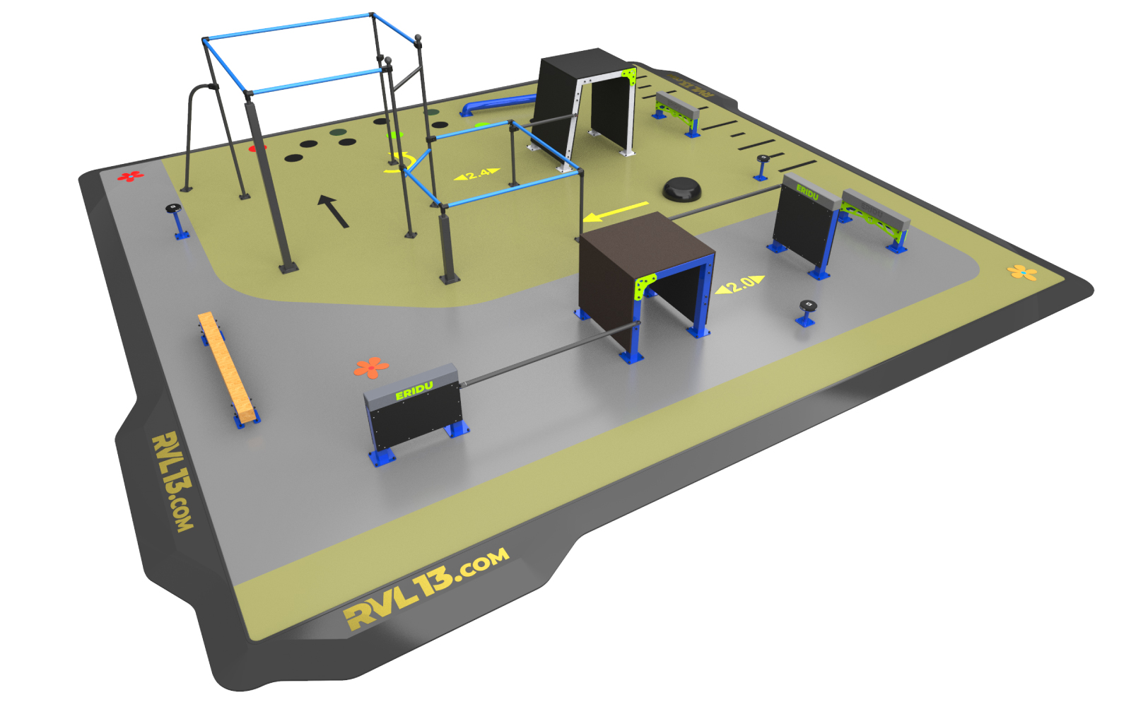 Parkour training ground with advanced obstacle course for athletes